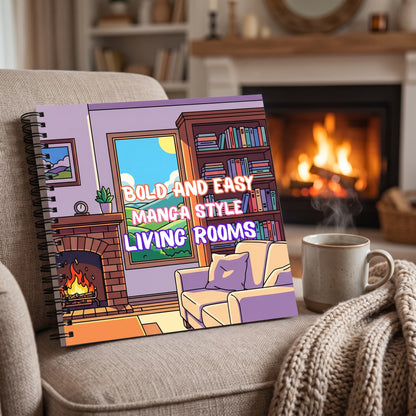 Bold And Easy Anime Style Living Rooms – 20x20 cm Büyük Boyama Kitabı, Çocuklar ve Yetişkinler İçin
