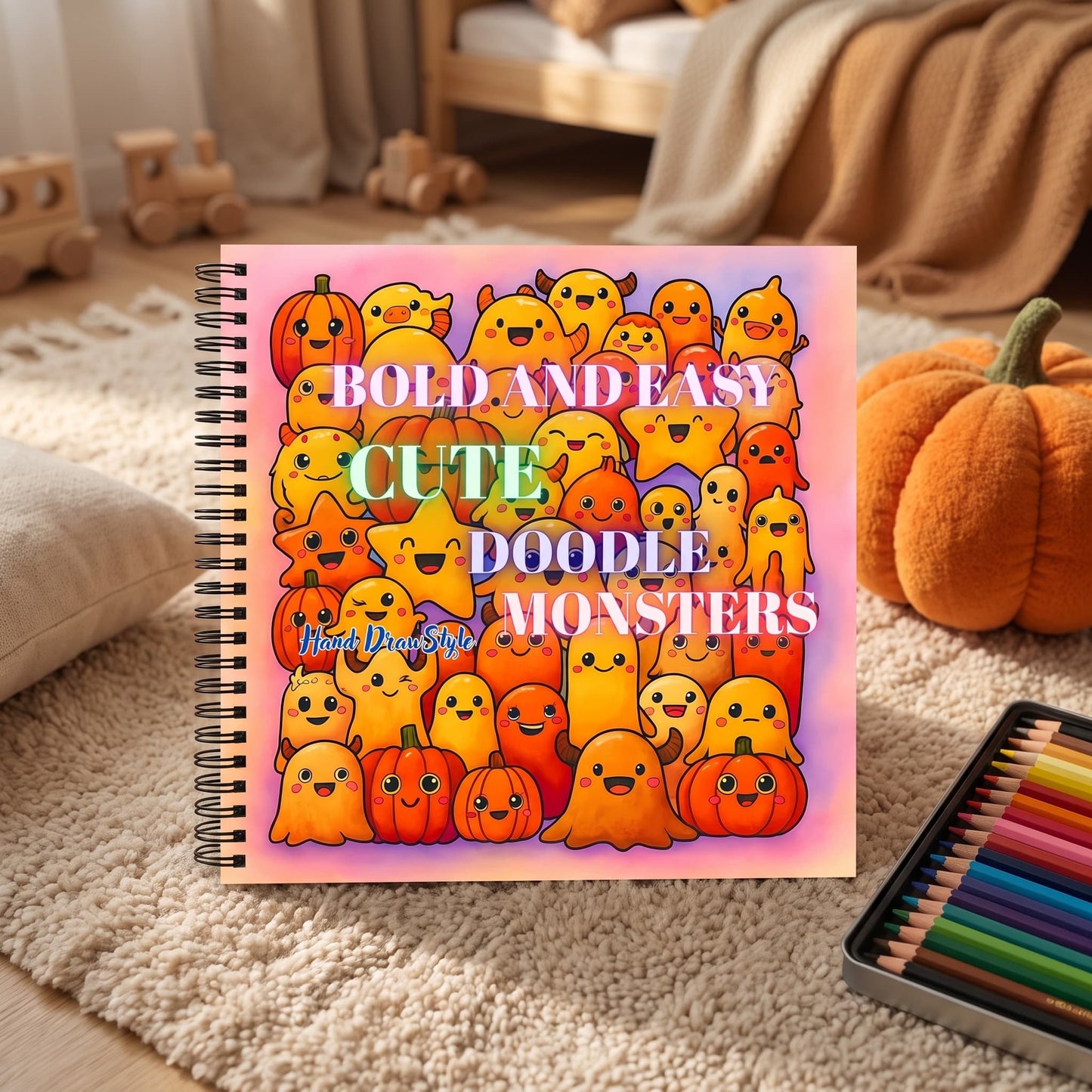 Cute Doodle Monsters Bold And Easy – 20x20 cm Büyük Boyama Kitabı, Çocuklar ve Yetişkinler İçin