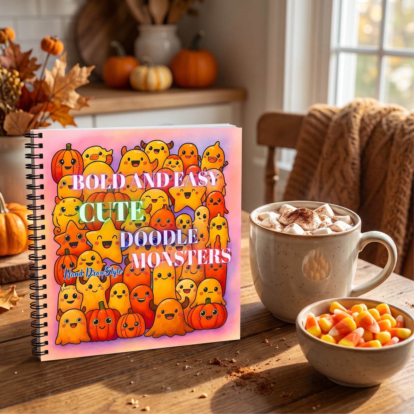 Cute Doodle Monsters Bold And Easy – 20x20 cm Büyük Boyama Kitabı, Çocuklar ve Yetişkinler İçin