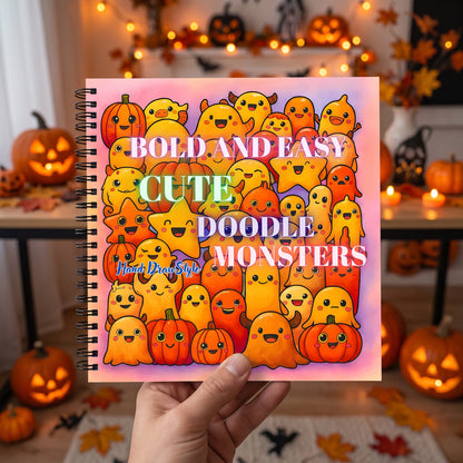 Cute Doodle Monsters Bold And Easy – 20x20 cm Büyük Boyama Kitabı, Çocuklar ve Yetişkinler İçin