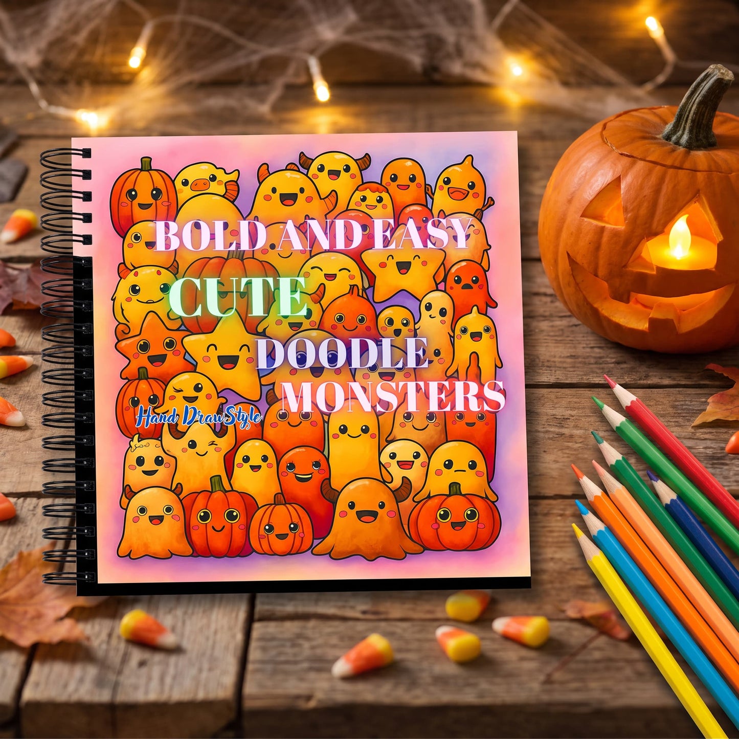 Cute Doodle Monsters Bold And Easy – 20x20 cm Büyük Boyama Kitabı, Çocuklar ve Yetişkinler İçin