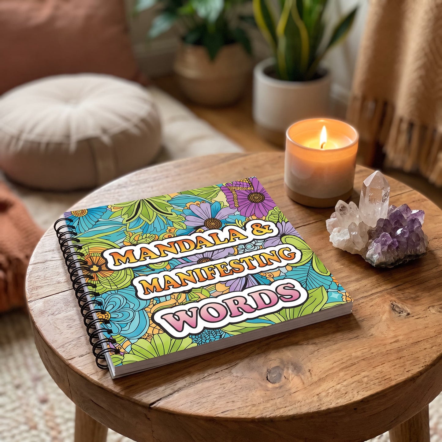 Mandala Manifest Words Bold And Easy – 20x20 cm Büyük Boyama Kitabı, Çocuklar ve Yetişkinler İçin