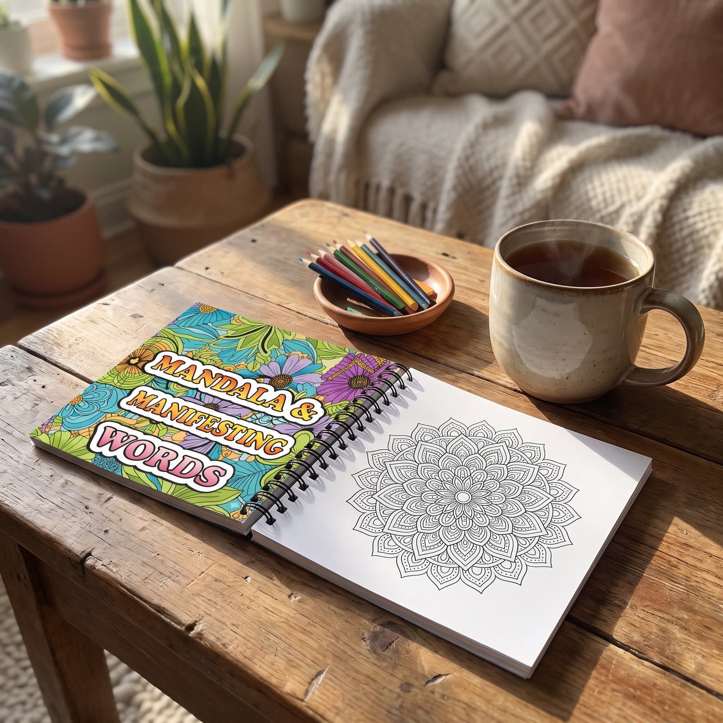 Mandala Manifest Words Bold And Easy – 20x20 cm Büyük Boyama Kitabı, Çocuklar ve Yetişkinler İçin
