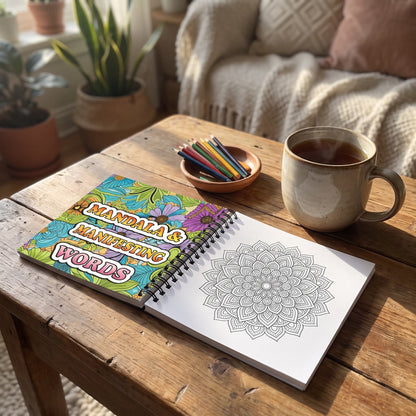 Mandala Manifest Words Bold And Easy – 20x20 cm Büyük Boyama Kitabı, Çocuklar ve Yetişkinler İçin