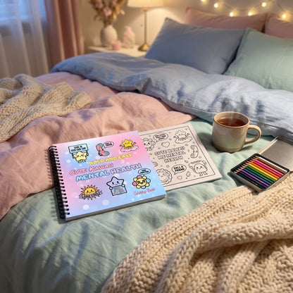 Cute Kawaii Mental Health Bold And Easy - 20x20 Büyük Boyama Kitabı, Çocuklar Ve Yetişkinler