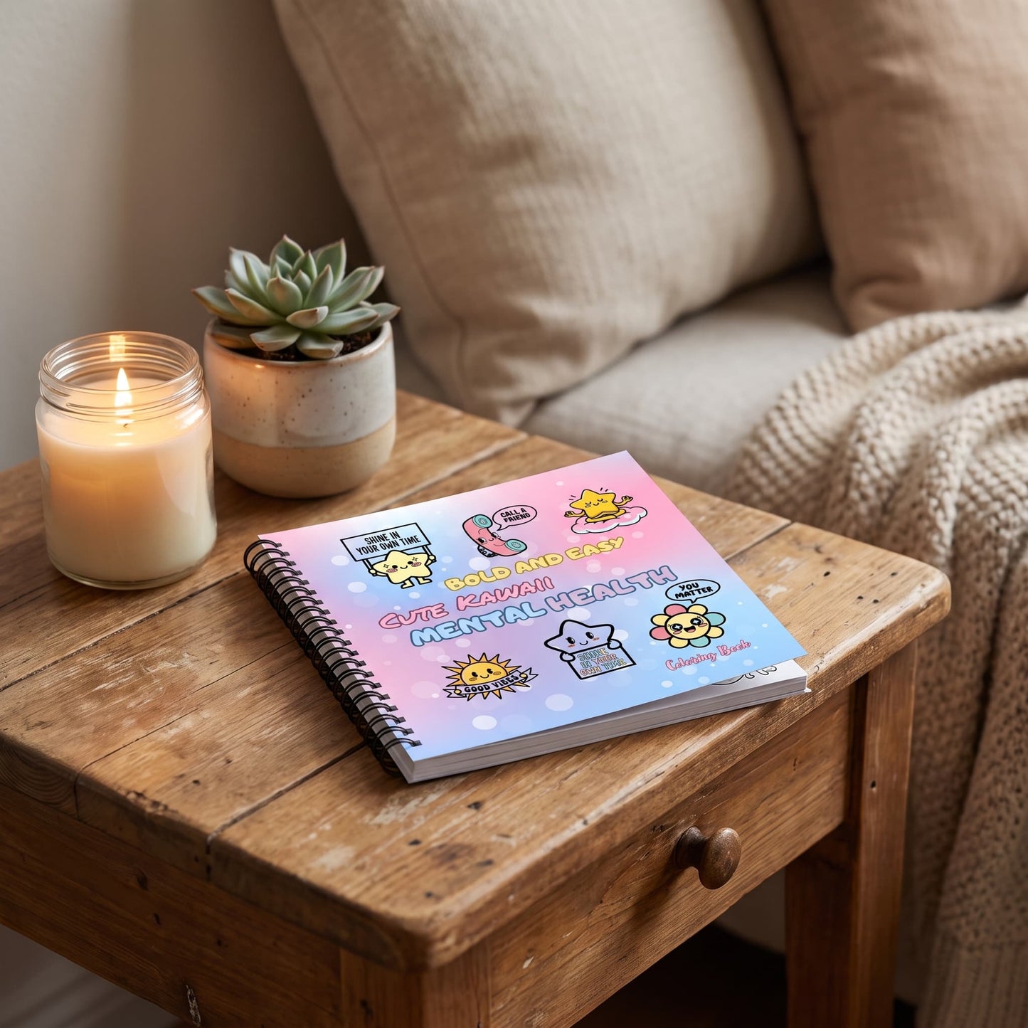 Cute Kawaii Mental Health Bold And Easy - 20x20 Büyük Boyama Kitabı, Çocuklar Ve Yetişkinler