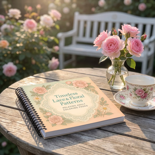 Timeless Lace & Floral Dekupaj Patterns – 20x20 cm Büyük Boyama Kitabı, Çocuklar ve Yetişkinler İçin