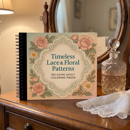 Timeless Lace & Floral Dekupaj Patterns – 20x20 cm Büyük Boyama Kitabı, Çocuklar ve Yetişkinler İçin