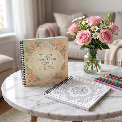 Timeless Lace & Floral Dekupaj Patterns – 20x20 cm Büyük Boyama Kitabı, Çocuklar ve Yetişkinler İçin