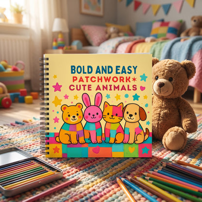 Patchwork Cute Animals Bold And Easy 20x20 Cm Büyük Boyama Kitabı, Çocuklar Ve Yetişkinlere