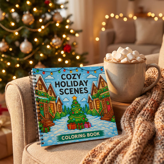 Yılbaşı Cozy Holiday Scenes Bold And Easy 20x20 Cm Büyük Boyama Kitabı, Çocuklar Yetişkinler