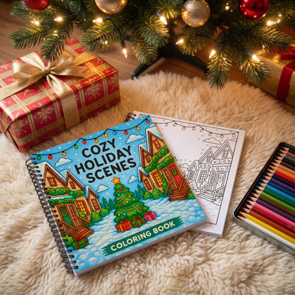 Yılbaşı Cozy Holiday Scenes Bold And Easy 20x20 Cm Büyük Boyama Kitabı, Çocuklar Yetişkinler
