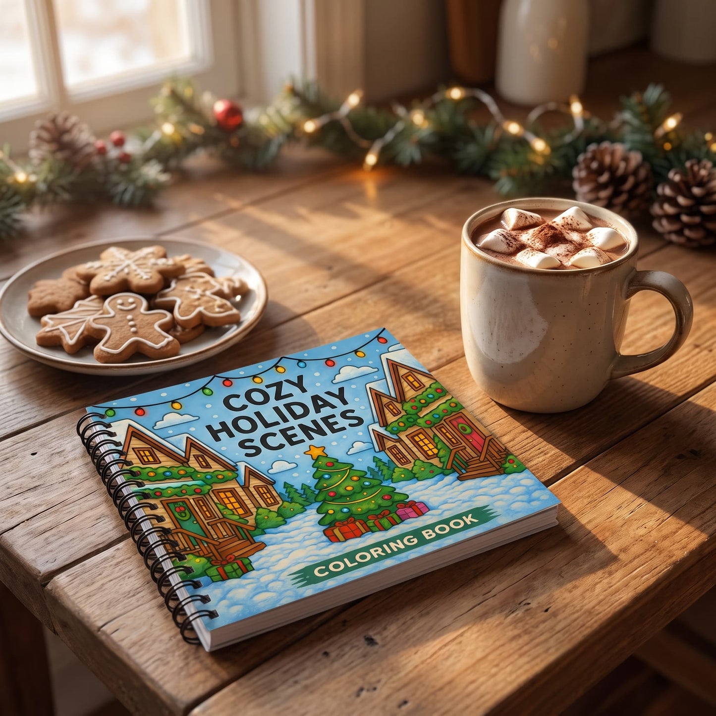 Yılbaşı Cozy Holiday Scenes Bold And Easy 20x20 Cm Büyük Boyama Kitabı, Çocuklar Yetişkinler
