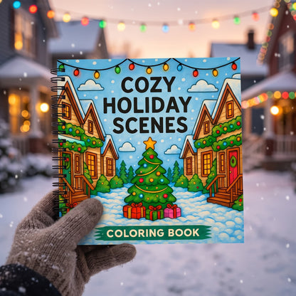 Yılbaşı Cozy Holiday Scenes Bold And Easy 20x20 Cm Büyük Boyama Kitabı, Çocuklar Yetişkinler