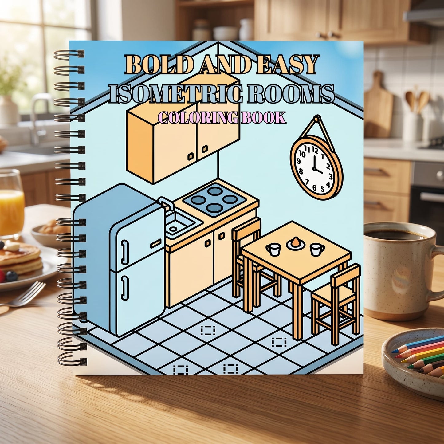 Isometric Rooms Bold And Easy - 20x20 Büyük Boyama Kitabı, Çocuklar ve Yetişkinler İçin