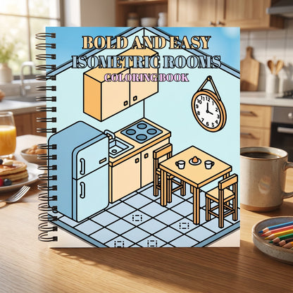 Isometric Rooms Bold And Easy - 20x20 Büyük Boyama Kitabı, Çocuklar ve Yetişkinler İçin