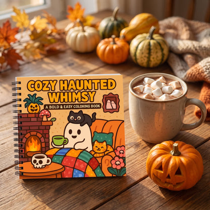 Cozy Haunted Whimsy Bold And Easy 20x20 Cm Büyük Boyama Kitabı, Çocuklar Ve Yetişkinler İçin