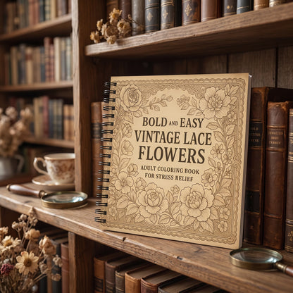 Vintage Dantel Ve Çiçekler Bold And Easy 20x20 cm Büyük Boyama Kitabı Çocuklar Yetişkinler