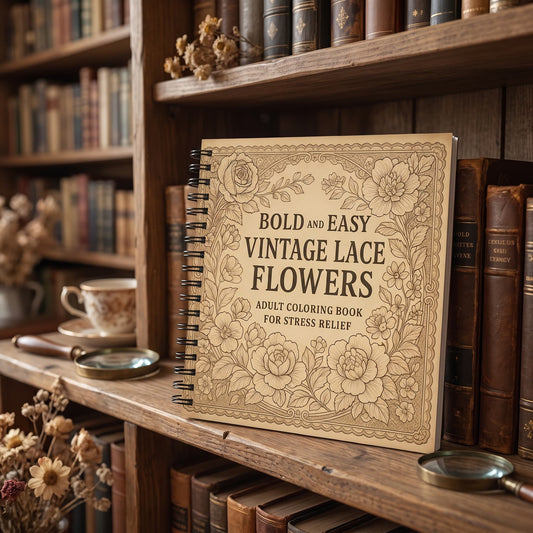 Vintage Dantel Ve Çiçekler Bold And Easy 20x20 cm Büyük Boyama Kitabı Çocuklar Yetişkinler