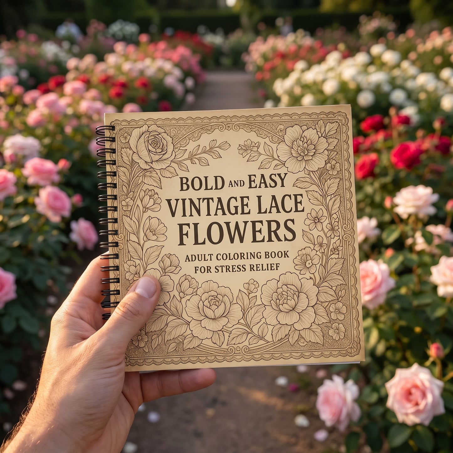 Vintage Dantel Ve Çiçekler Bold And Easy 20x20 cm Büyük Boyama Kitabı Çocuklar Yetişkinler