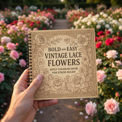 Vintage Dantel Ve Çiçekler Bold And Easy 20x20 cm Büyük Boyama Kitabı Çocuklar Yetişkinler