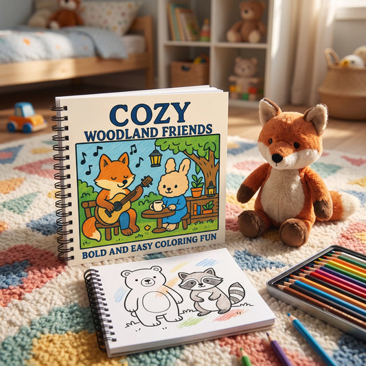 Cozy Woodland Friends Bold And Easy 20x20 Cm Büyük Boyama Kitabı, Çocuklar Ve Yetişkinlere