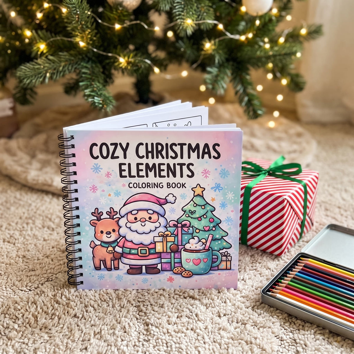 Yılbaşı Cozy Christmas Elements 20x20 Cm Büyük Boyama Kitabı, Çocuklar Ve Yetişkinler İçin
