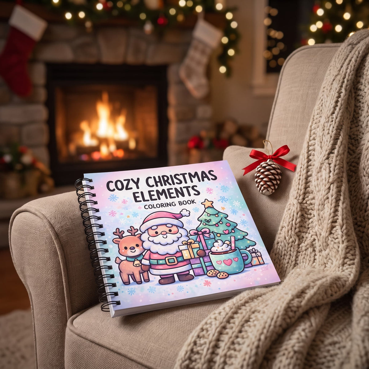 Yılbaşı Cozy Christmas Elements 20x20 Cm Büyük Boyama Kitabı, Çocuklar Ve Yetişkinler İçin