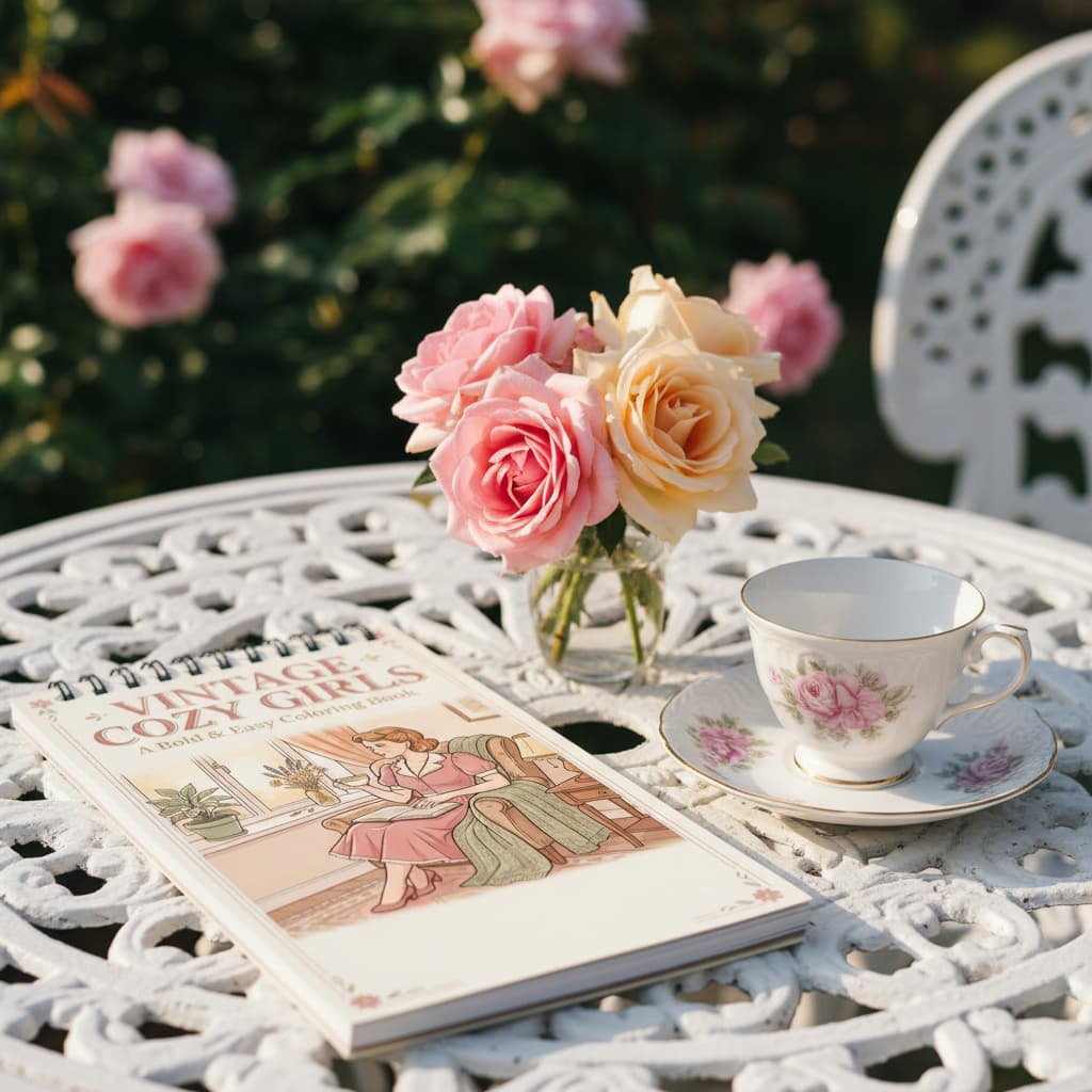 Nostalgic Vintage Cozy Girls Boyama Kitabı - Çanta / Cep Boy - 10x20 cm