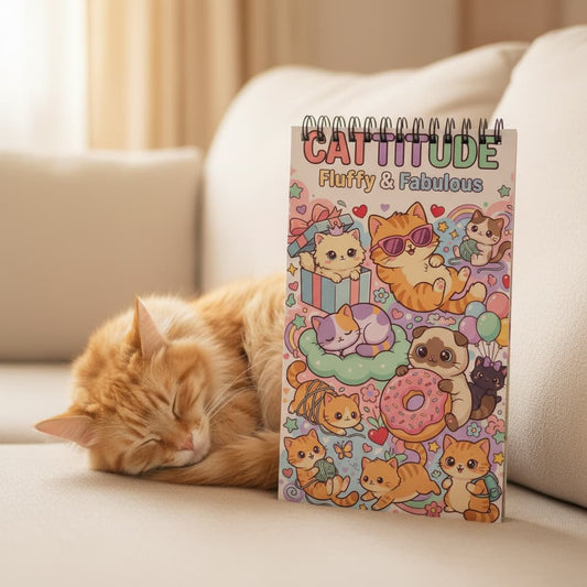 Cattitude: Fluffy & Fabulous Boyama Kitabı - Çanta / Cep Boy - 10x20 cm
