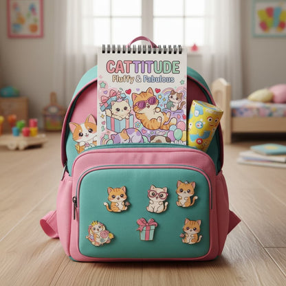 Cattitude: Fluffy & Fabulous Boyama Kitabı - Çanta / Cep Boy - 10x20 cm