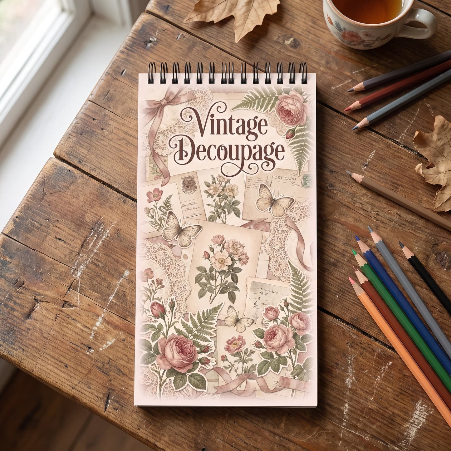 Vintage Decoupage Cep Boy Boyama Kitabı 10x20 cm