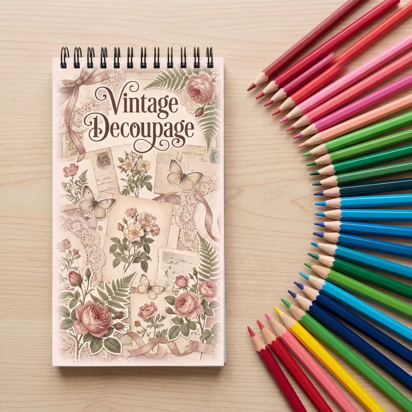 Vintage Decoupage Cep Boy Boyama Kitabı 10x20 cm