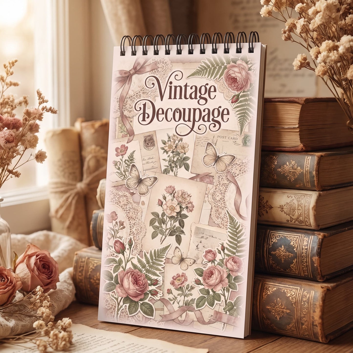 Vintage Decoupage Cep Boy Boyama Kitabı 10x20 cm
