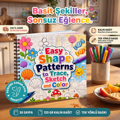 Easy Shape Patterns Trace Sketch Color Boyama Kitabı 20x20 cm 30 Görsel