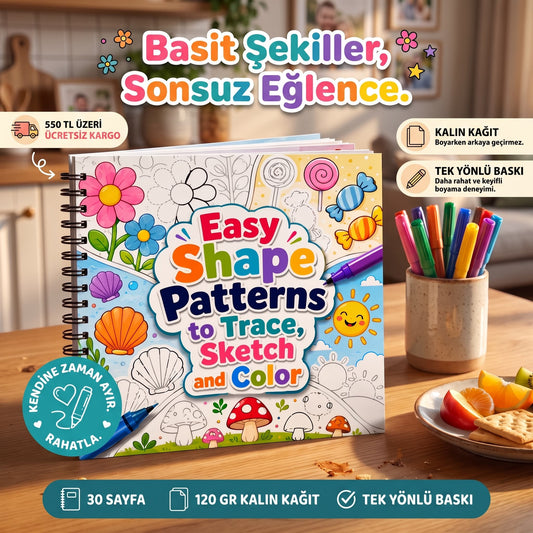 Easy Shape Patterns Trace Sketch Color Boyama Kitabı 20x20 cm 30 Görsel