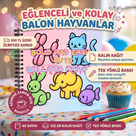 Cute Balloon Animals Bold And Easy 20x20 Cm Büyük Boyama Kitabı, Çocuklar Ve Yetişkinlere