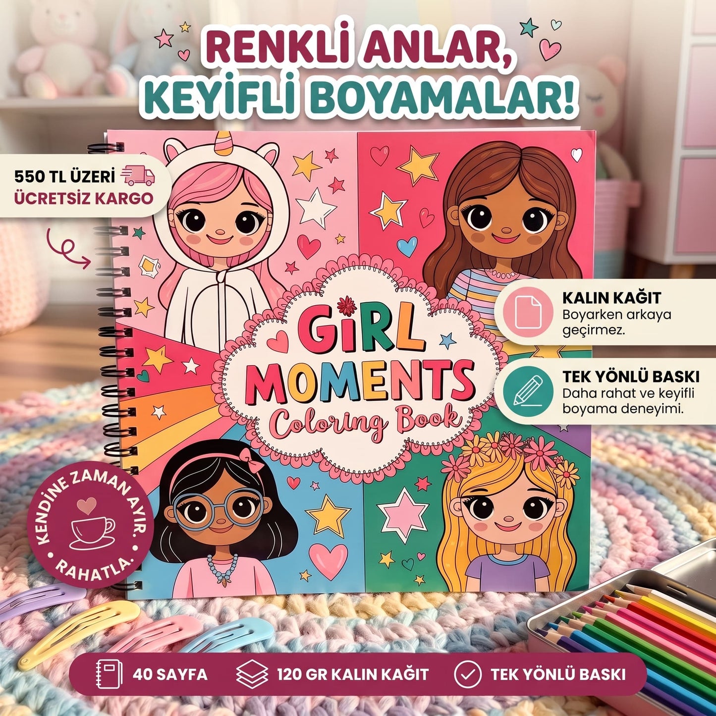 Girls Moments Bold And Easy 20 x 20 Cm Büyük Boyama Kitabı