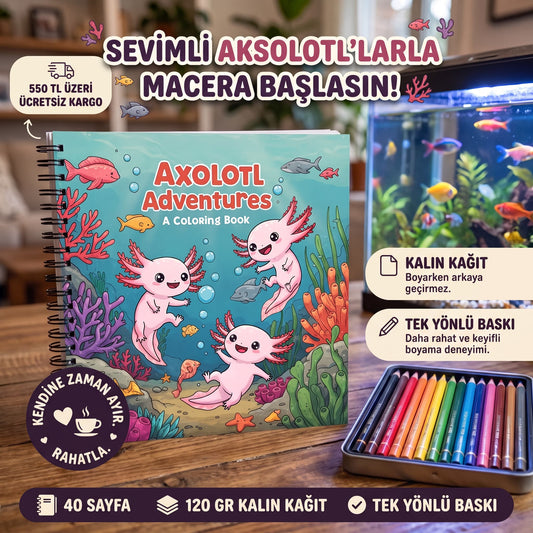 Cozy Axolotls (Aksolotlar) Bold And Easy 20 x 20 Cm Büyük Boyama Kitabı