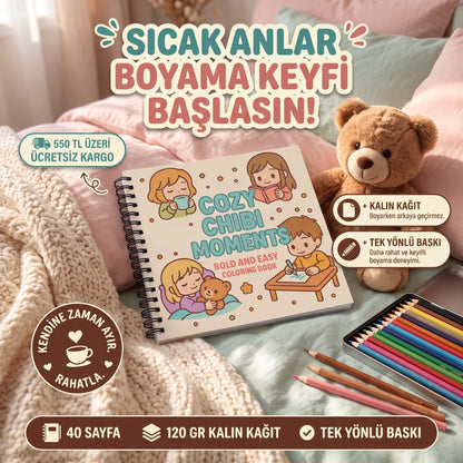 Cozy Anime Chibi Moments Bold And Easy 20x20 Cm Büyük Boyama Kitabı, Çocuklar Ve Yetişkinlere