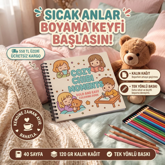 Cozy Anime Chibi Moments Bold And Easy 20x20 Cm Büyük Boyama Kitabı, Çocuklar Ve Yetişkinlere