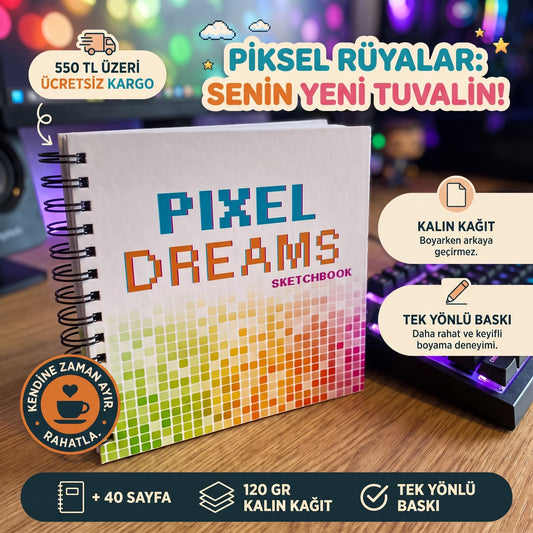 Pixel Dreams Skecth Book 20 X 20 Cm 50x50 Kareli Pixel Art, Eskiz, Çizim Ve Boyama Kitabı