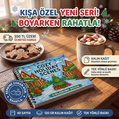 Yılbaşı Cozy Holiday Scenes Bold And Easy 20x20 Cm Büyük Boyama Kitabı, Çocuklar Yetişkinler