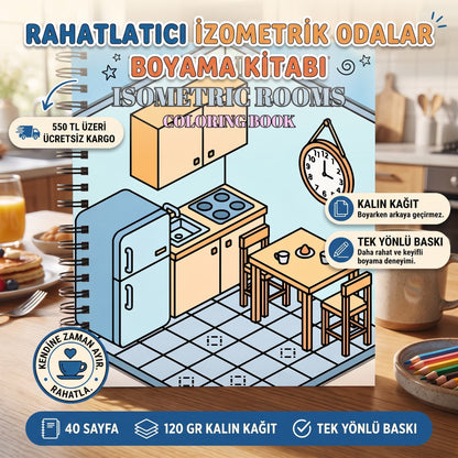 Isometric Rooms Bold And Easy - 20x20 Büyük Boyama Kitabı, Çocuklar ve Yetişkinler İçin
