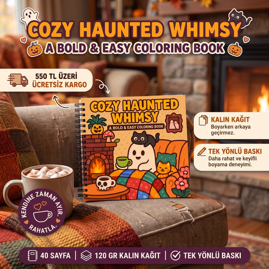 Cozy Haunted Whimsy Bold And Easy 20x20 Cm Büyük Boyama Kitabı, Çocuklar Ve Yetişkinler İçin