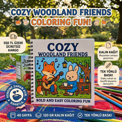 Cozy Woodland Friends Bold And Easy 20x20 Cm Büyük Boyama Kitabı, Çocuklar Ve Yetişkinlere