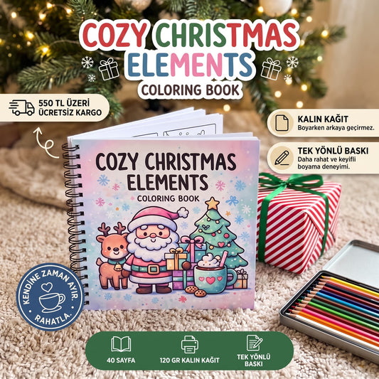 Yılbaşı Cozy Christmas Elements 20x20 Cm Büyük Boyama Kitabı, Çocuklar Ve Yetişkinler İçin