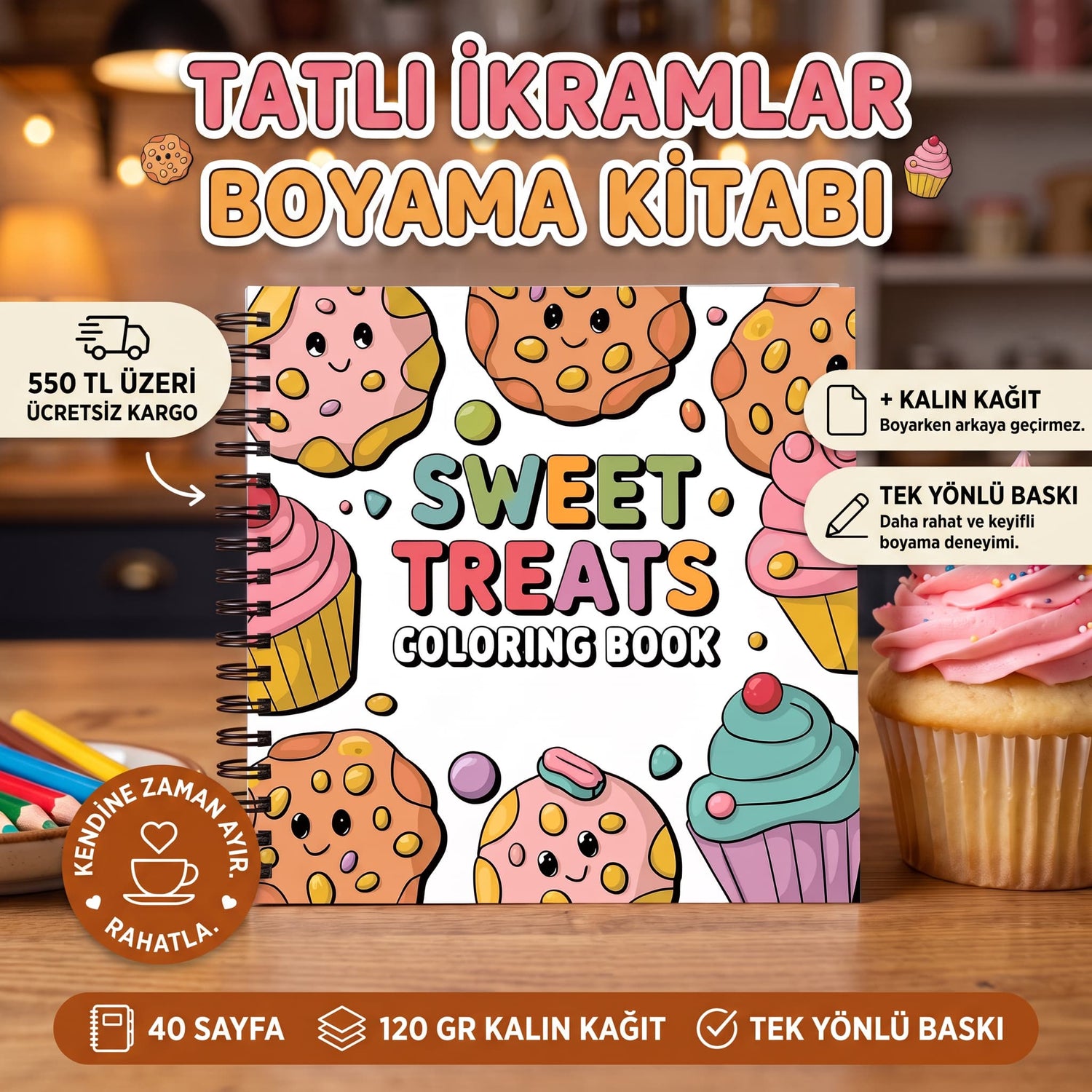 Sweet Treats Bold And Easy 20 x 20 Cm Büyük Boyama Kitabı