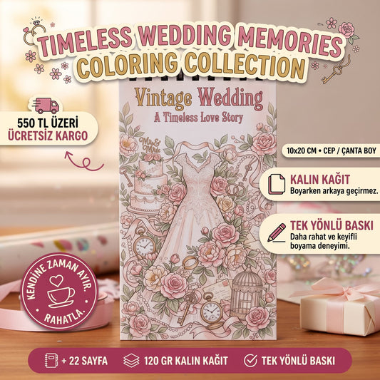 Vintage Wedding: A Timeless Love Story Boyama Kitabı - Çanta / Cep Boy - 10x20 cm