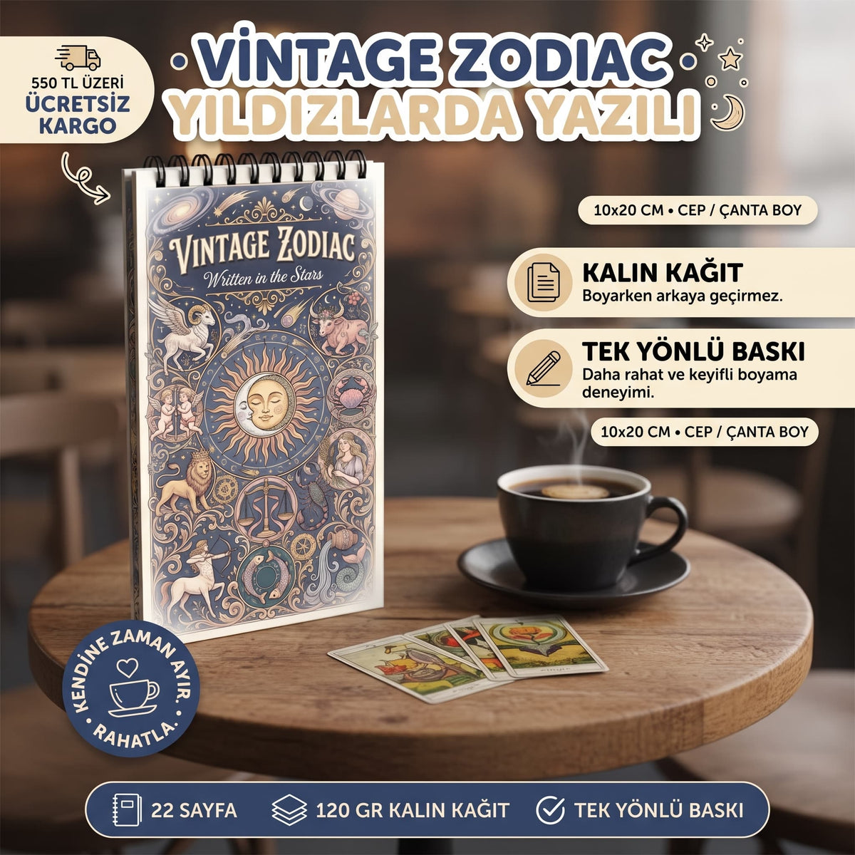 Vintage Zodiac Written in the Stars Boyama Kitabı - Çanta / Cep Boy - 10x20 cm